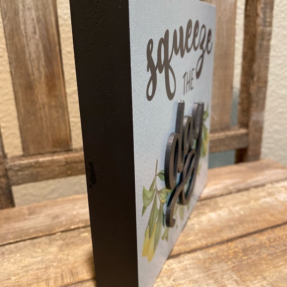 Squeeze The Day Lemon Block Wood Sign For Tier Trays, Tabletop or Shelf, Lemon - Picture 9 of 12